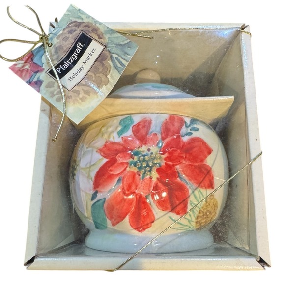 Pfaltzgraff Holiday Market Candy Dish Lid Hand Painted Holiday Christmas NIB VTG - Picture 1 of 7